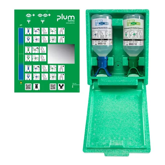 Oogspoelstation Plum NaCl + pH-neutraal met wandbox 500 & 500 ml