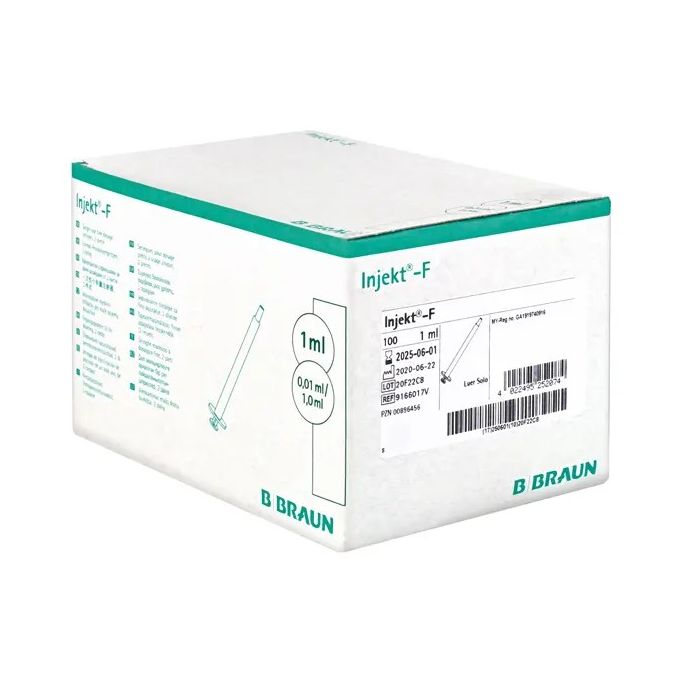 B. Braun Injekt-F Solo fijndosering injectiespuit 1 ml, Luer Solo, zonder naald, 100 stuks