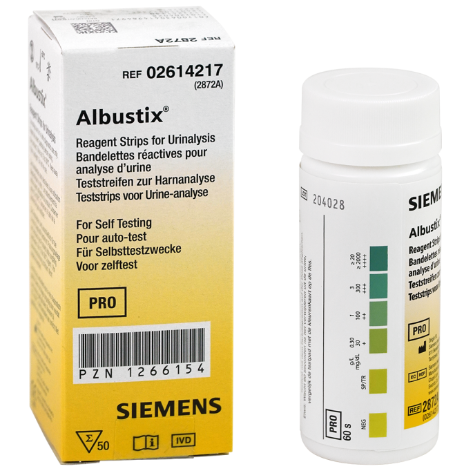 Siemens Albustix urine teststrips, 50 stuks