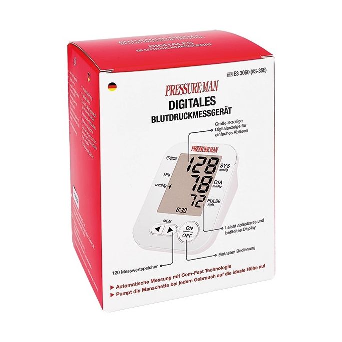 Pressure Man volautomatische elektronische bovenarm-bloeddrukmeter met trekbeugel klittenbandmanchet