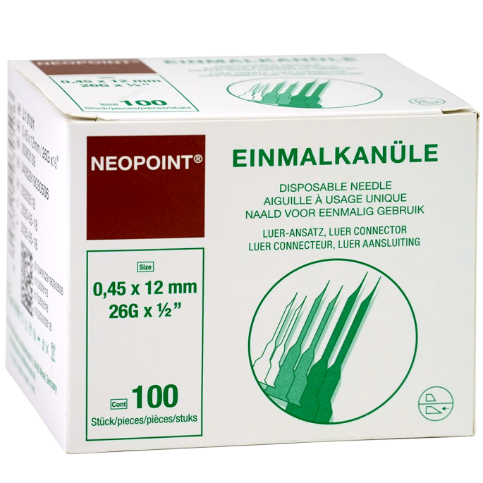 Neopoint injectienaalden bruin 26G, 0,45 x 12 mm, 100 stuks