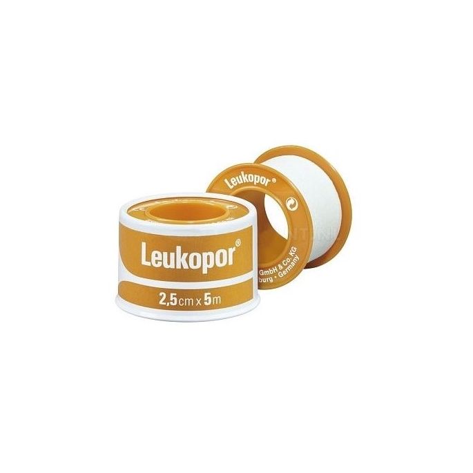 Leukopor hechtpleister op spoel, 1,25 cm x 5 m, per stuk