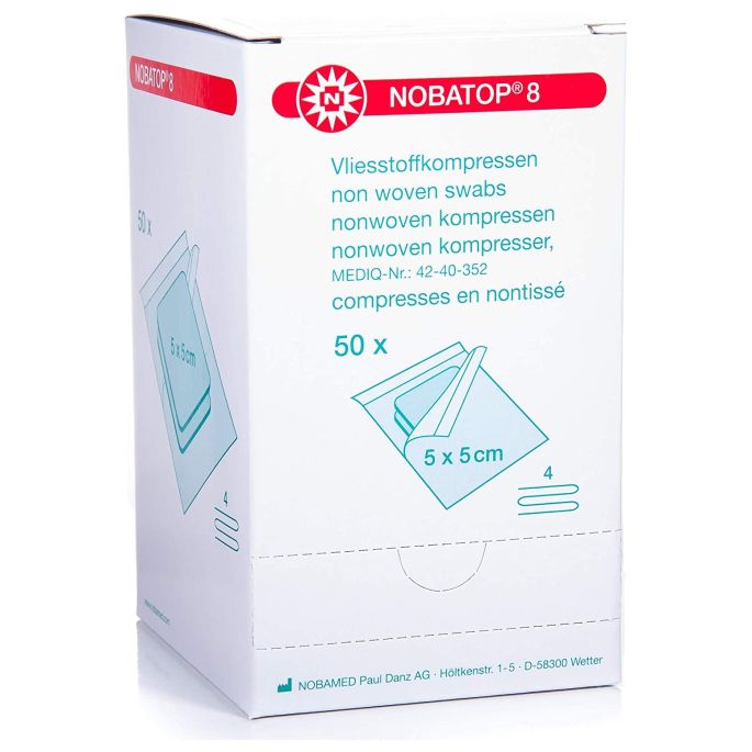 Nobatop 8 non-woven kompres 4-laags steriel 5 x 5 cm, 50 x 2 stuks