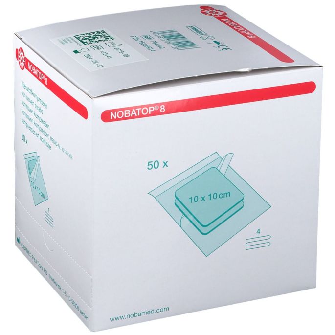 Nobatop 8 non-woven kompres 4-laags steriel 10 x 10 cm, 50 x 2 stuks