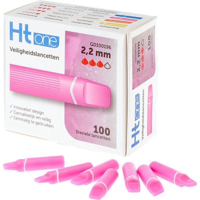 HT One veiligheidslancetten roze 2,2 mm, 100 stuks