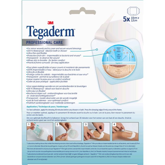 3M Tegaderm Transparent Film Dressing met aanbrengkader 10 x 12 cm, 5 stuks
