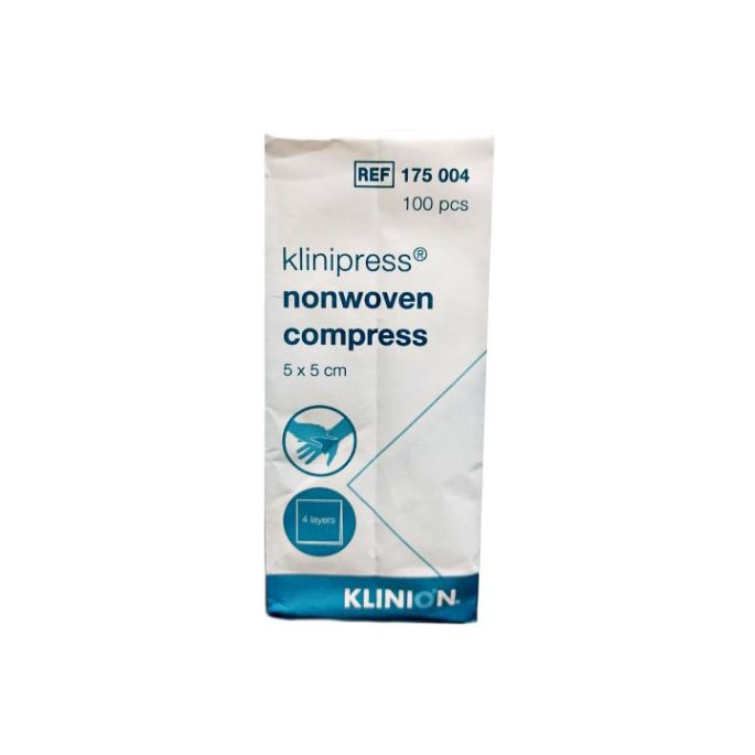 Klinipress gaaskompres non woven 4-laags 5 x 5 cm, 100 stuks
