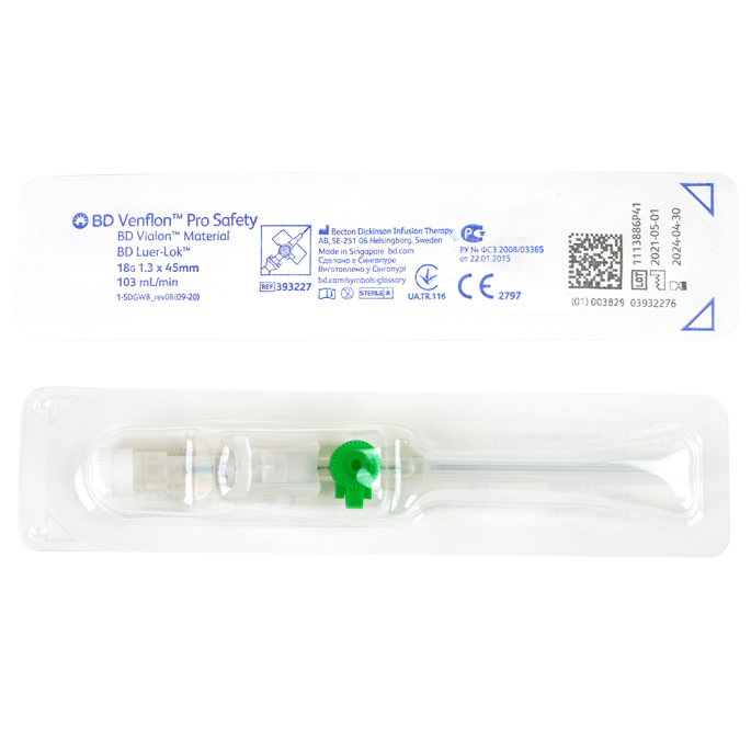 BD Venflon Pro Safety IV-canule groen 18G, 1,3 x 45 mm