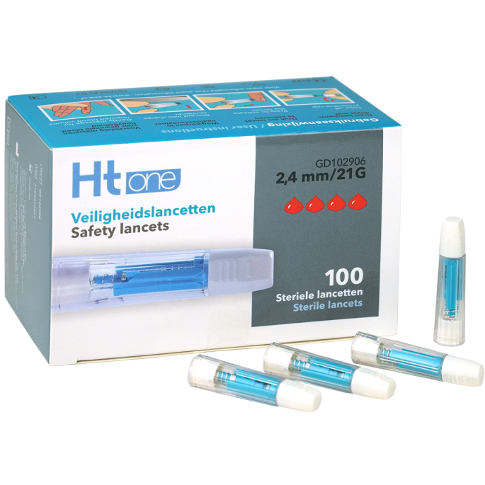 HT One veiligheidslancetten blauw 2,4 mm, 100 stuks