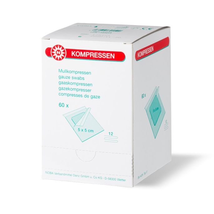 Noba gaaskompressen steriel 12-laags 5 x 5 cm, 60 stuks