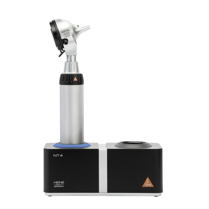 Heine BETA 400 F.O. Otoscoop en BETA 200 Oftalmoscoop (XHL, 2x BETA4 NT handvat met NT4 oplader, extra XHL lamp)