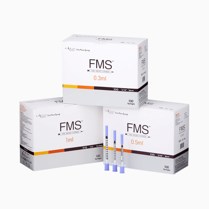 Aespio FMS fine micro injectiespuit 0,5 ml met 32G x 8 mm naald, 100 stuks
