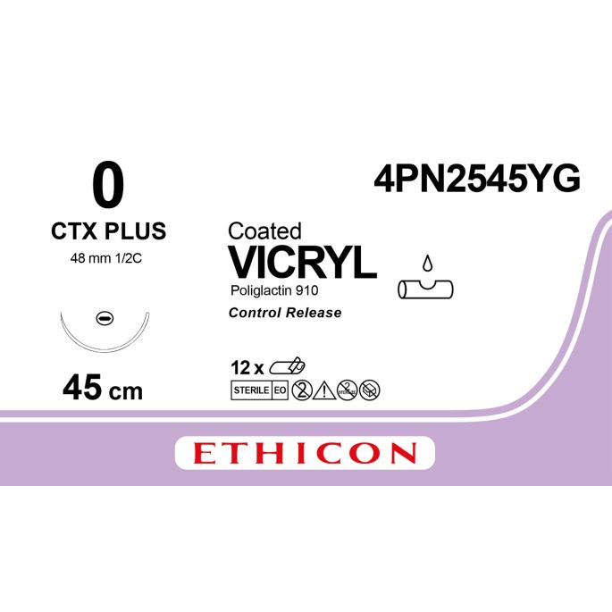 Vicryl violet gecoat 0, CTX PLUS naald, 4PN2545YG, 12 stuks