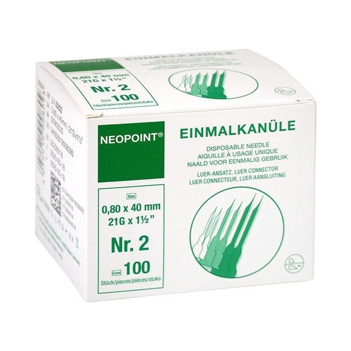 Neopoint injectienaalden groen 21G, 0,8 x 40 mm, 100 stuks