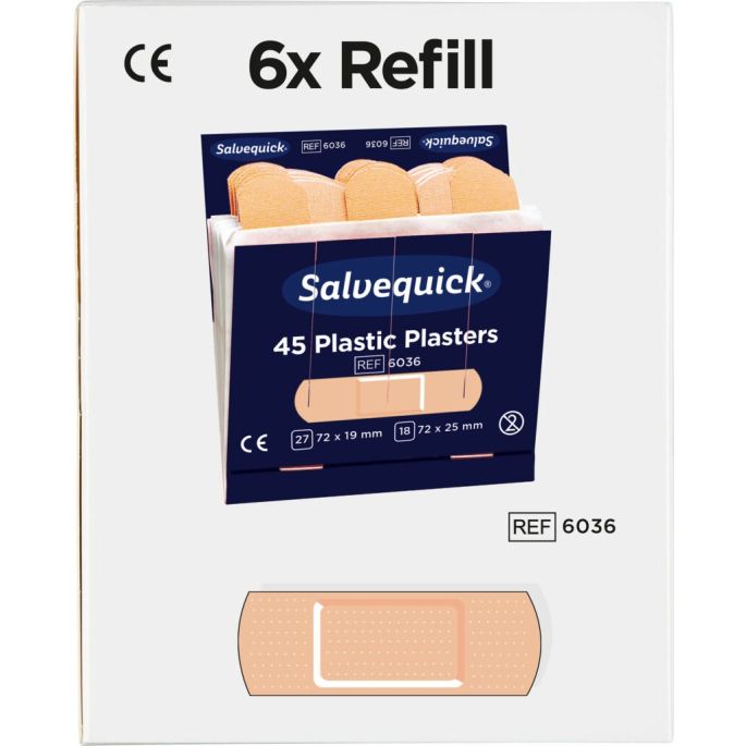 Salvequick pleisterstrips waterproof navulling, 6 x 45 stuks