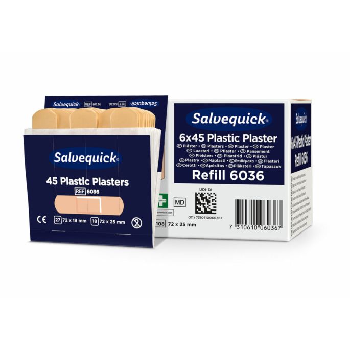Salvequick pleisterstrips waterproof navulling, 6 x 45 stuks