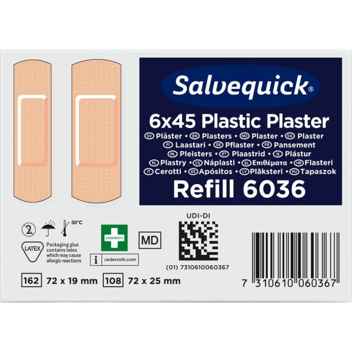 Salvequick pleisterstrips waterproof navulling, 6 x 45 stuks