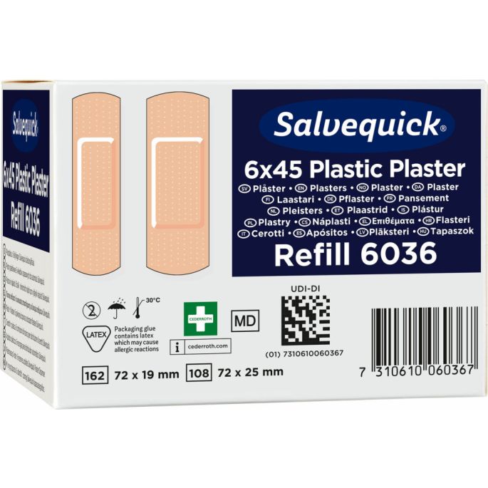 Salvequick pleisterstrips waterproof navulling, 6 x 45 stuks