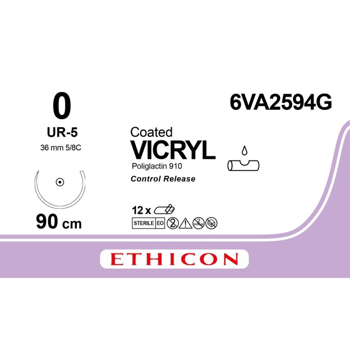 Vicryl gecoat gevlochten violet 0, UR-5 naald, 6VA2594G, 12 stuks