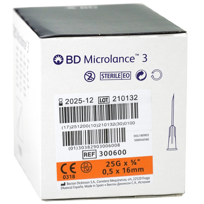 BD Microlance 3 oranje 25G, 0,5 x 16 mm, 100 stuks