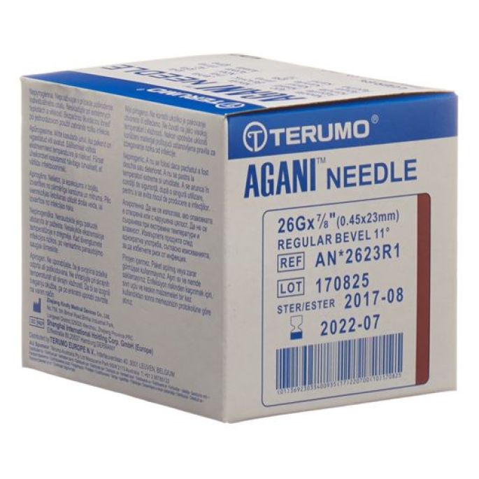 Terumo Agani injectienaalden bruin 26G, 0,45 x 23 mm, 100 stuks