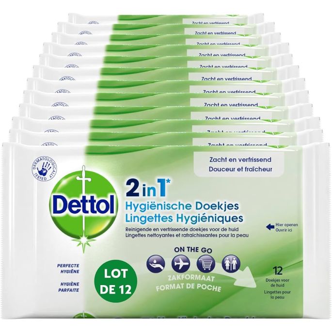 Dettol 2-in-1 hygiënische doekjes, 12 stuks