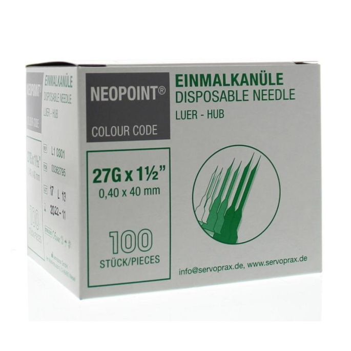 Neopoint injectienaalden grijs 27G, 0,4 x 40 mm, 100 stuks