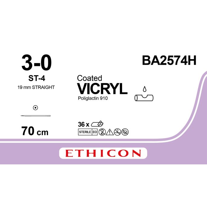 Vicryl gecoat gevlochten violet 3-0, ST-4 naald, BA2574H, 36 stuks