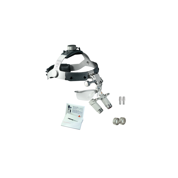 Heine HRP 4x Optieken met i-View op Professionele L Hoofdband met S-GUARD, beschermende lenzen, 2 sterilisatiebare zwenkarmen, schoonmaakdoekje