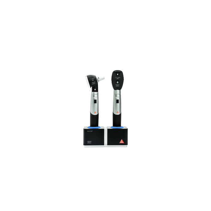 Heine mini 3000 LED Oftalmoscoop en mini 3000 LED F.O. Otoscoop Set 2.5V LED met 2 mini 3000 oplaadbare handvatten