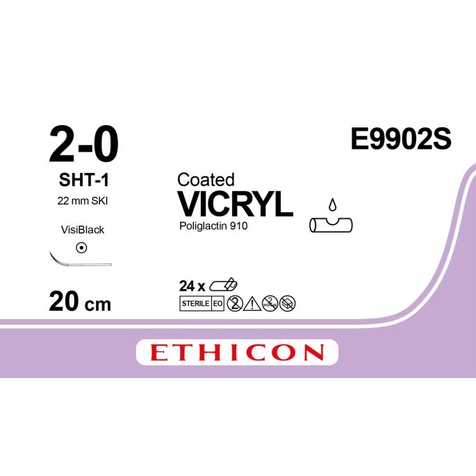 Vicryl gecoat violet 2-0, SHT-1 VB naald, E9902S, 24 stuks