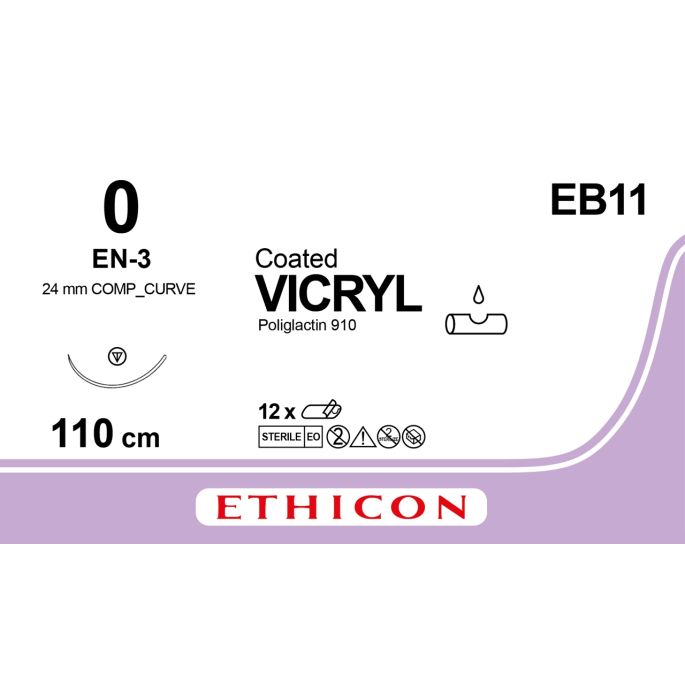 Vicryl gecoat violet 0, EN-3 + ESS naald, EB11, 12 stuks