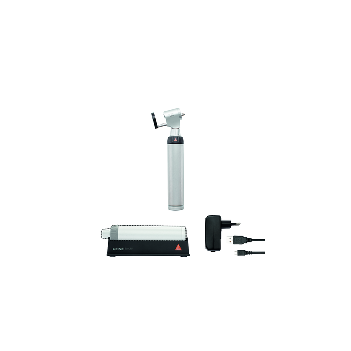 Heine G100 spleetverlichtingskop, BETA4 NT USB oplaadbaar handvat met USB-kabel en stekker voedingsadapter, LED