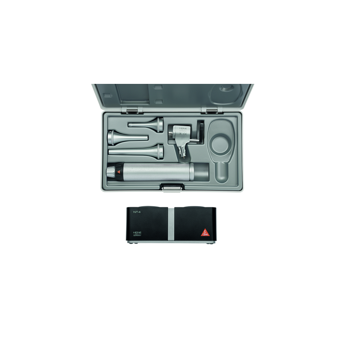 Heine G100 spleetverlichtingskop, BETA4 NT oplaadbaar handvat met NT4 tafeloplader, specula's en koffer, LED