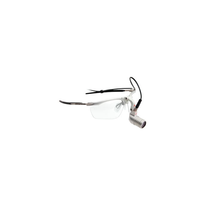 Heine MicroLight2 op S-FRAME met mPack mini, mPack mini riemclip, E4-USB plug-in transformator, USB-kabel, in etui