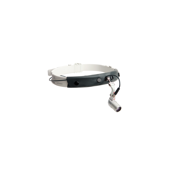 Heine MicroLight2 op lichte hoofdband met mPack mini, mPack mini riemclip, E4-USB plug-in transformator, in etui