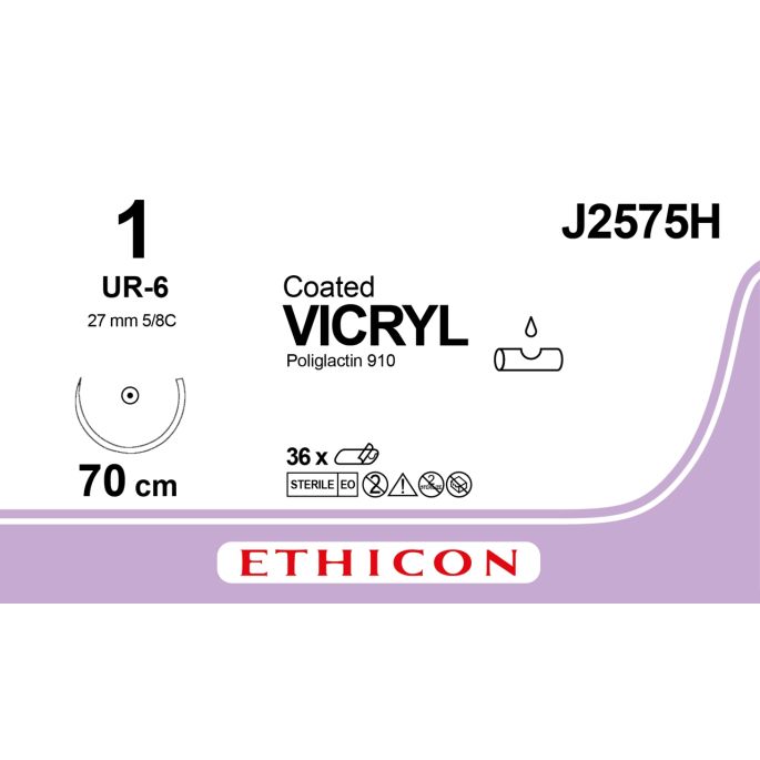 Vicryl gecoat gevlochten violet 1, UR-6 naald, J2575H, 36 stuks