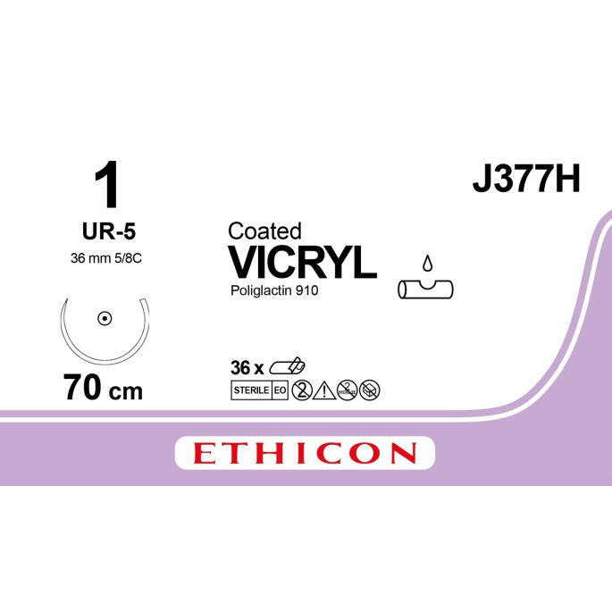 Vicryl gecoat gevlochten violet 1, UR-5 naald, J377H, 36 stuks