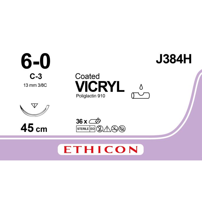 Vicryl gecoat gevlochten violet 6-0, C-3 naald, J384H, 36 stuks