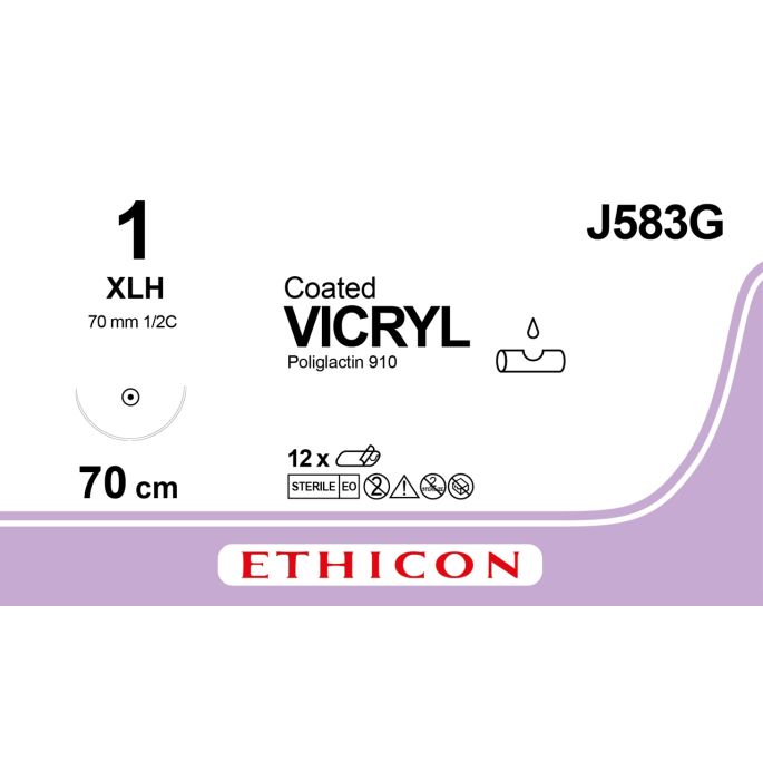 Vicryl gecoat gevlochten violet 1, XLH naald, J583G, 12 stuks