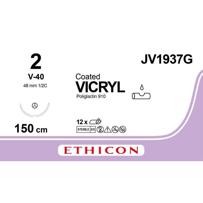Vicryl gecoat violet 2, V-40 LP naald, JV1937G, 12 stuks