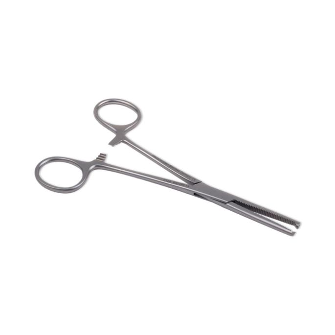 Kocher linkshandige arterieklem 1x2 tanden 14 cm recht RVS