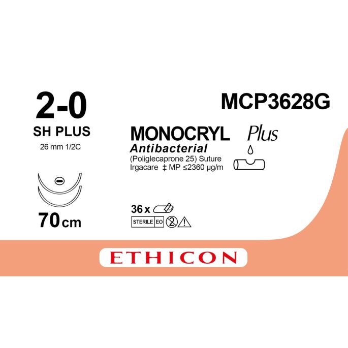 Monocryl Plus violet 2-0, SH PLUS naald, MCP3628G, 12 stuks