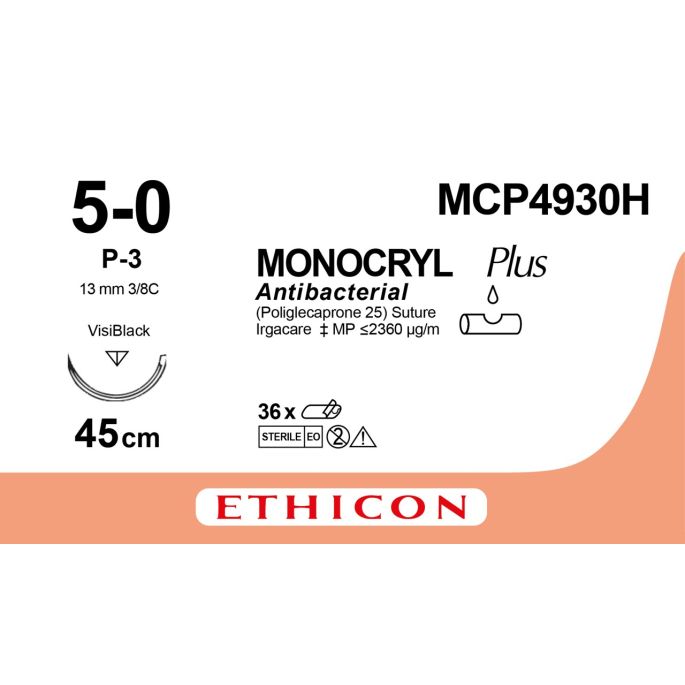 Monocryl Plus ongekleurd 5-0, P-3 VB naald, MCP4930H, 36 stuks