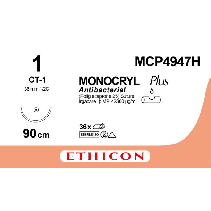 Monocryl Plus violet 1, CT-1 naald, MCP4947H, 36 stuks