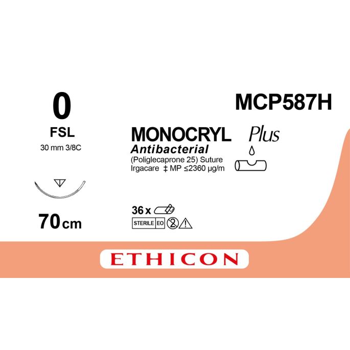 Monocryl Plus ongekleurd 0, FSL naald, MCP587H, 36 stuks