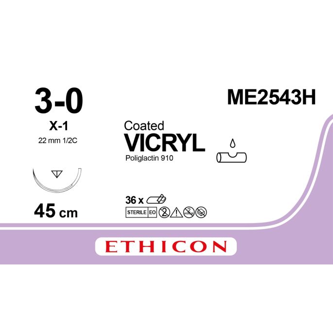Vicryl gecoat violet 3-0, X-1 naald, ME2543H, 36 stuks