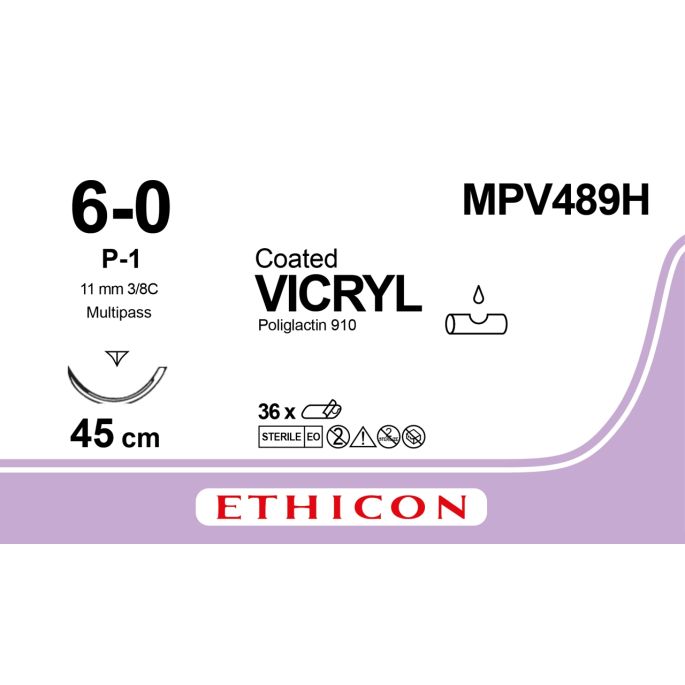 Vicryl gecoat ongekleurd 6-0, P-1 PRIME MP naald, MPV489H, 36 stuks