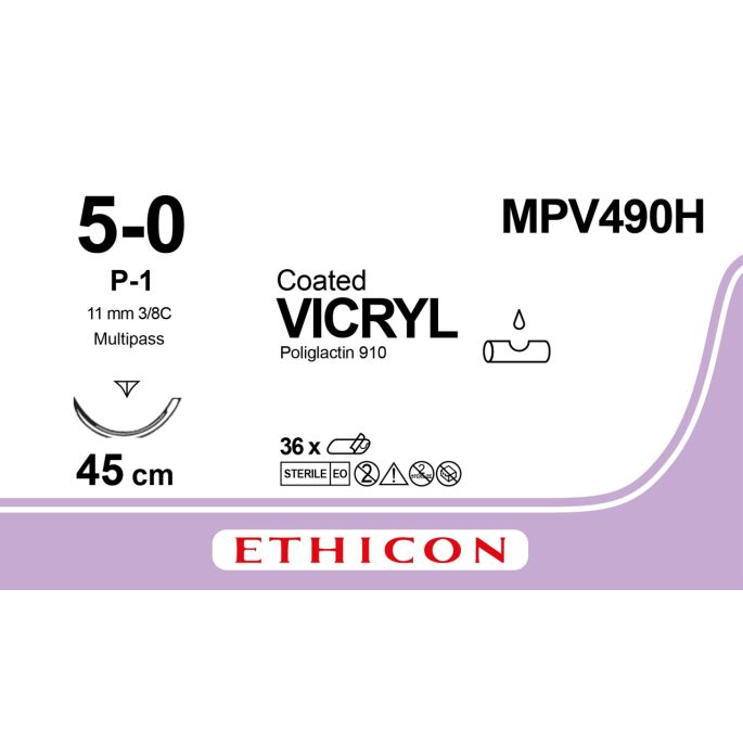 Vicryl gecoat ongekleurd 5-0, P-1 PRIME MP naald, MPV490H, 36 stuks