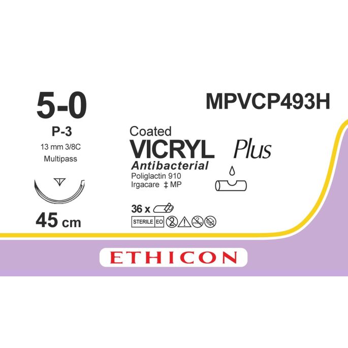 Vicryl Plus ongek. 5-0, P-3 PRIME MP naald, MPVCP493H, 36 stuks